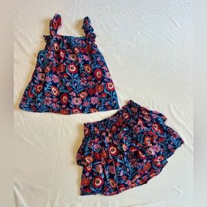 Girls Vineyard Vines Navy and Pink Tisbury Floral 2pc Top and Skirt Sz. S (7/8)
